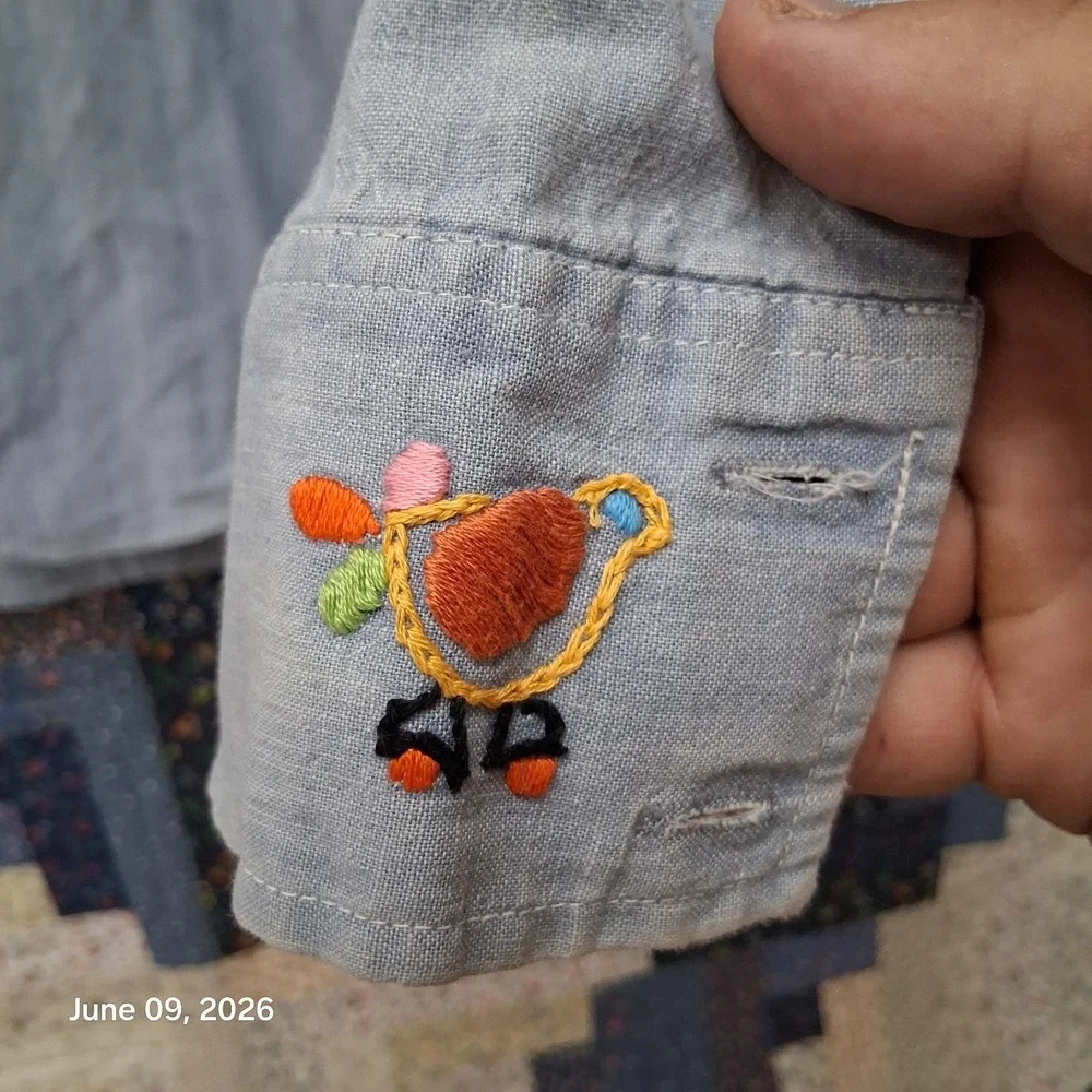 Vintage Kmart Sanforized Chambray Folk Embroidered Shirt Size 16 / Medium OOAK